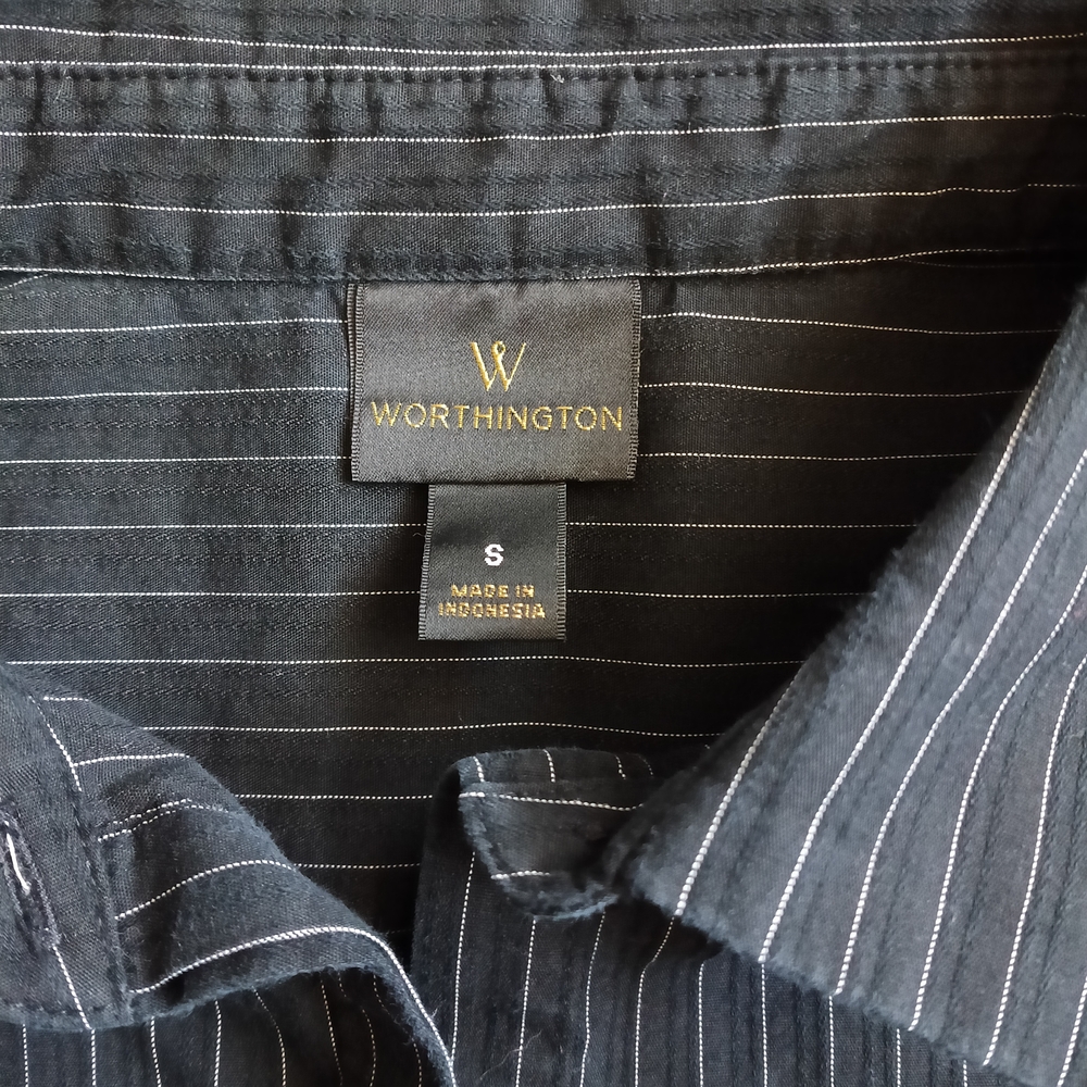 Worthington Black Pinstripe Blouse Size Small - Picture 2 of 6